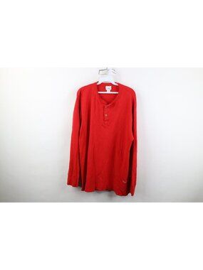 Vintage 90s Streetwear Mens Large Blank Wool Blend Knit Thermal Henley T-Shirt